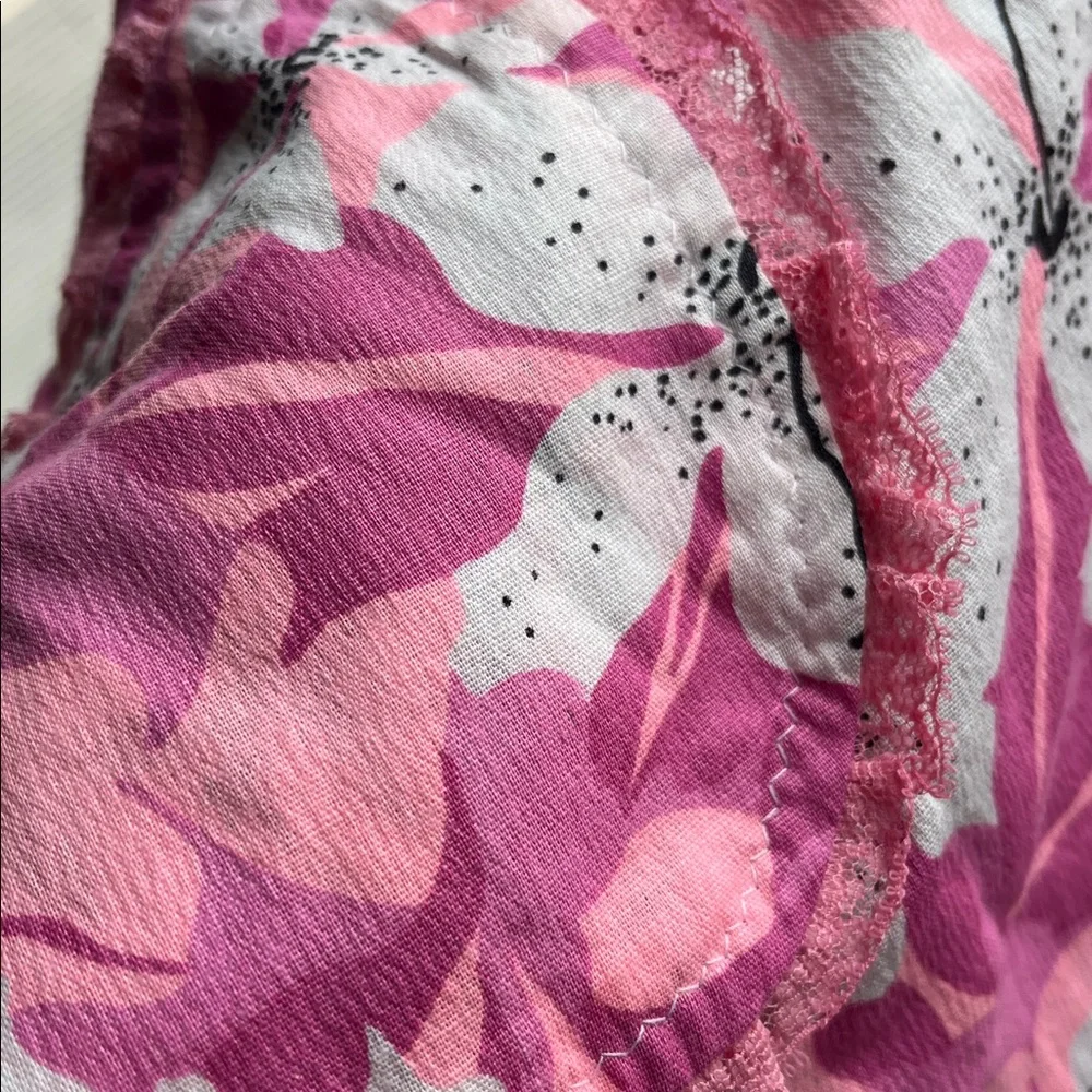 Vtg Abstract Floral Print Waist Tie Handmade Apron Pink Purple White Flowers MCM
